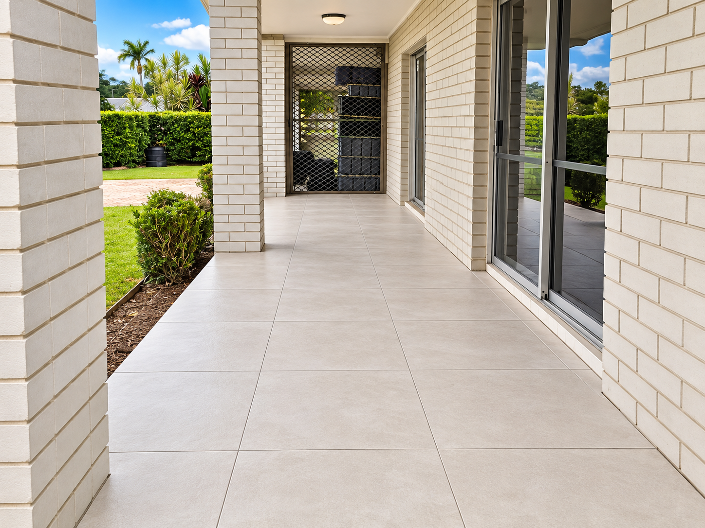 Placeholder: tropical alfresco patio with large-format porcelain pavers